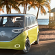 A photo of the VW ID Buzz concept parked at the beach.